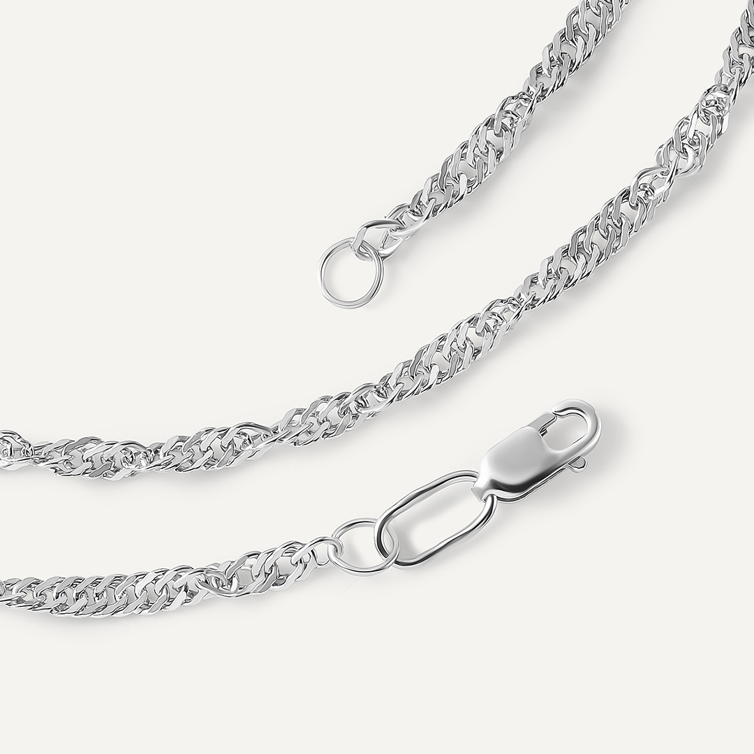 Серебряная цепь 925 пробы; плетение Сингапур;