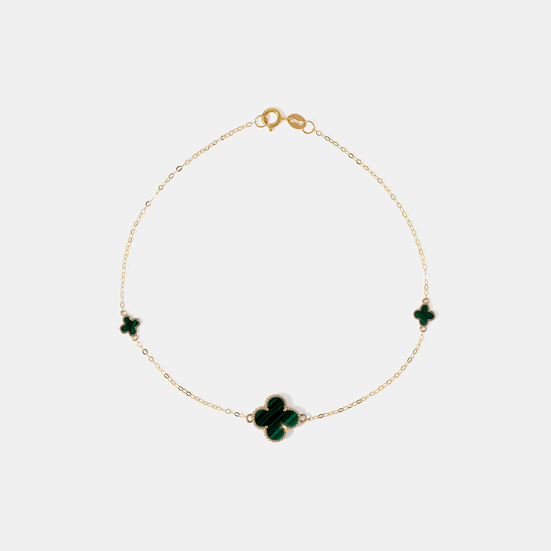 Браслет из желтого золота с малахитами "Клевер"