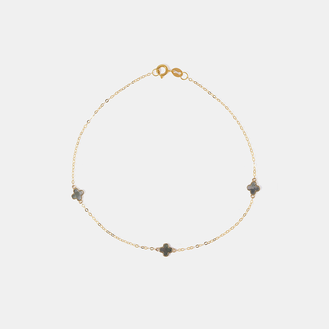 Браслет из желтого золота с перламутром "Клевер"