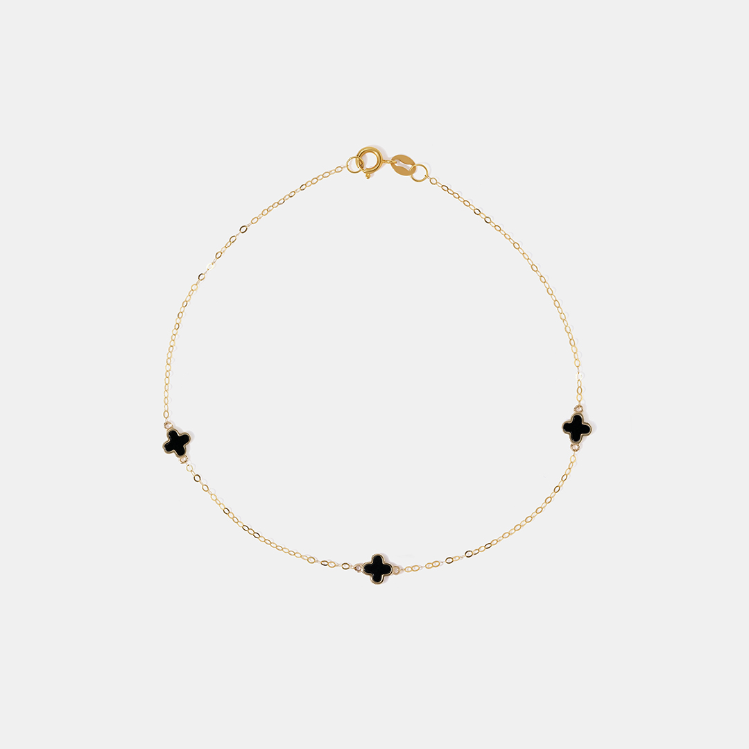 Браслет из желтого золота с агатами "Клевер"