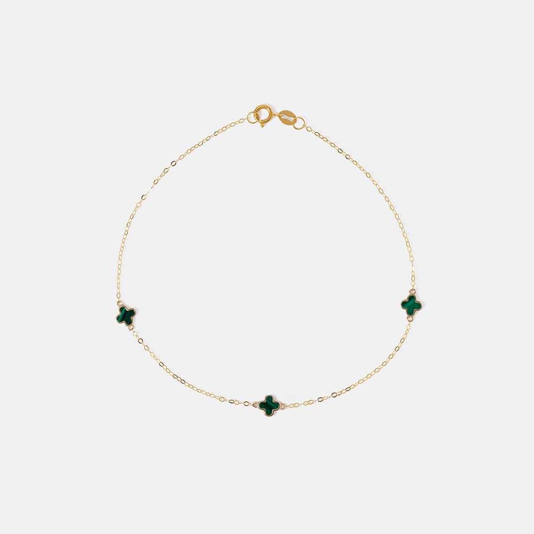 Браслет из желтого золота с малахитами "Клевер"