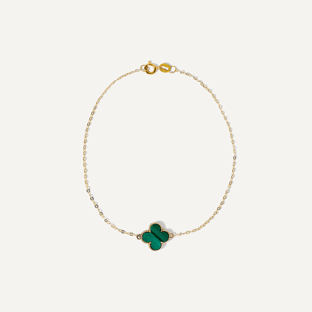 Браслет из желтого золота с малахитом "Клевер"