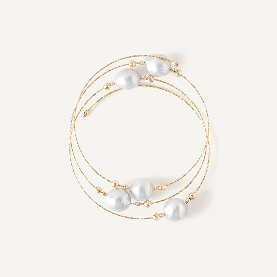 Браслет из желтого золота с серым жемчугом