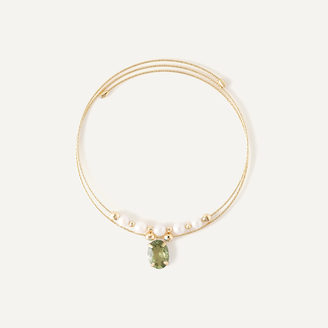Браслет из желтого золота с мультисапфиром и жемчугом Акойя
