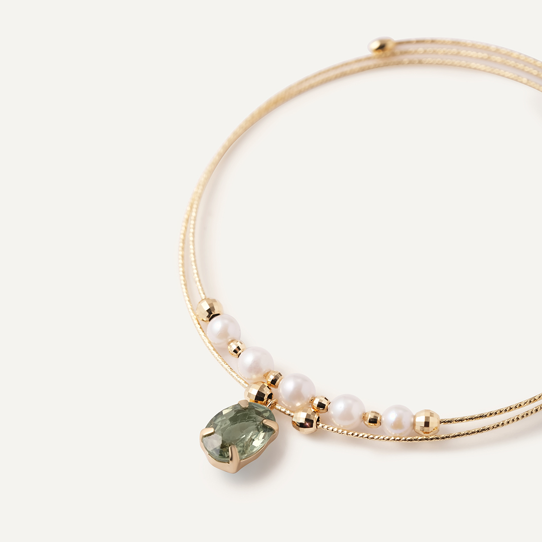 Браслет из желтого золота с мультисапфиром и жемчугом Акойя