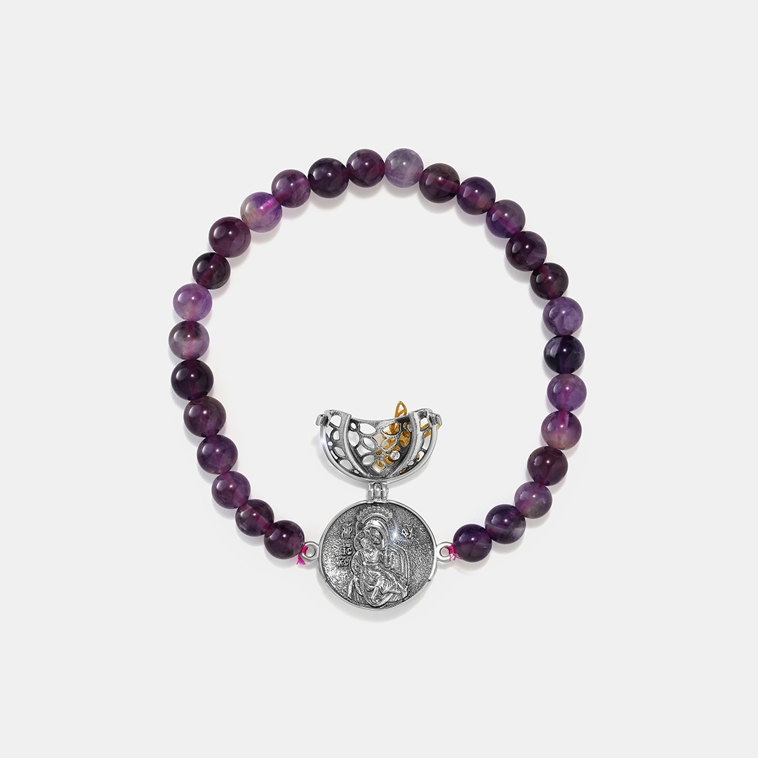 Серебряный браслет с аметистами "Киккская икона Божией Матери"