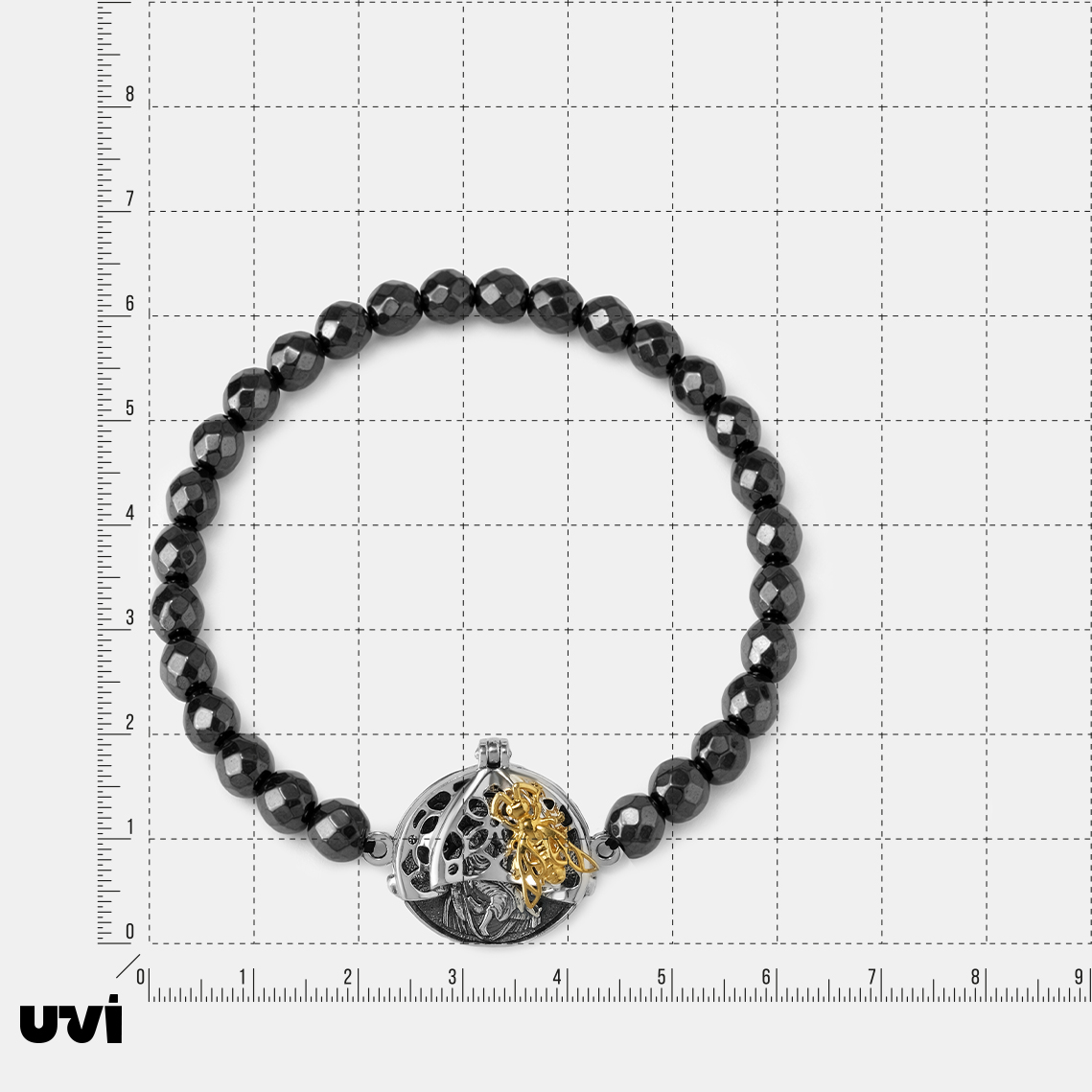 Серебряный браслет с гематитами "Киккская икона Божией Матери"