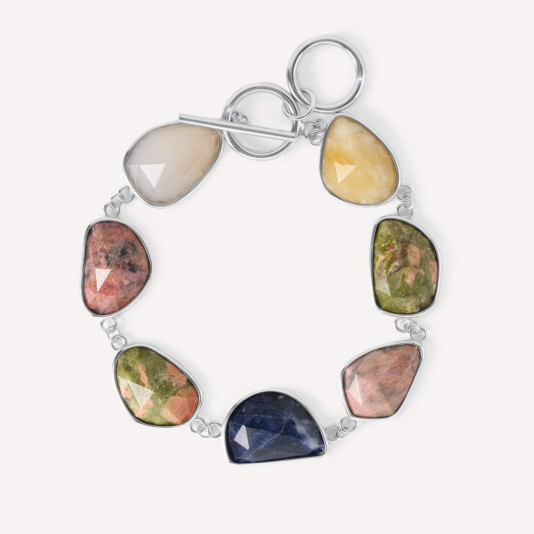 Серебряный браслет с самоцветами