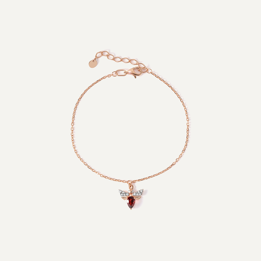 Серебряный браслет с гранатом "Мотылек"