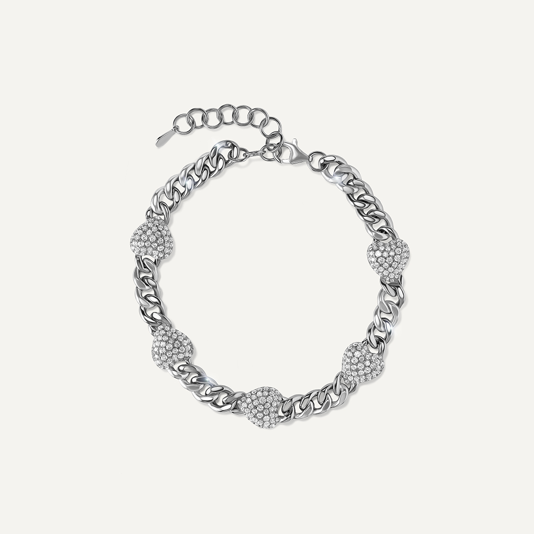 Серебряный браслет с кубическим цирконием "Сердца"