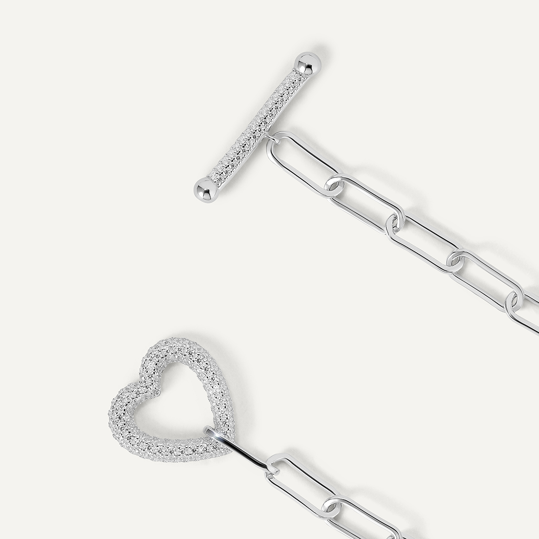 Серебряный браслет с кубическим цирконием "Сердце"