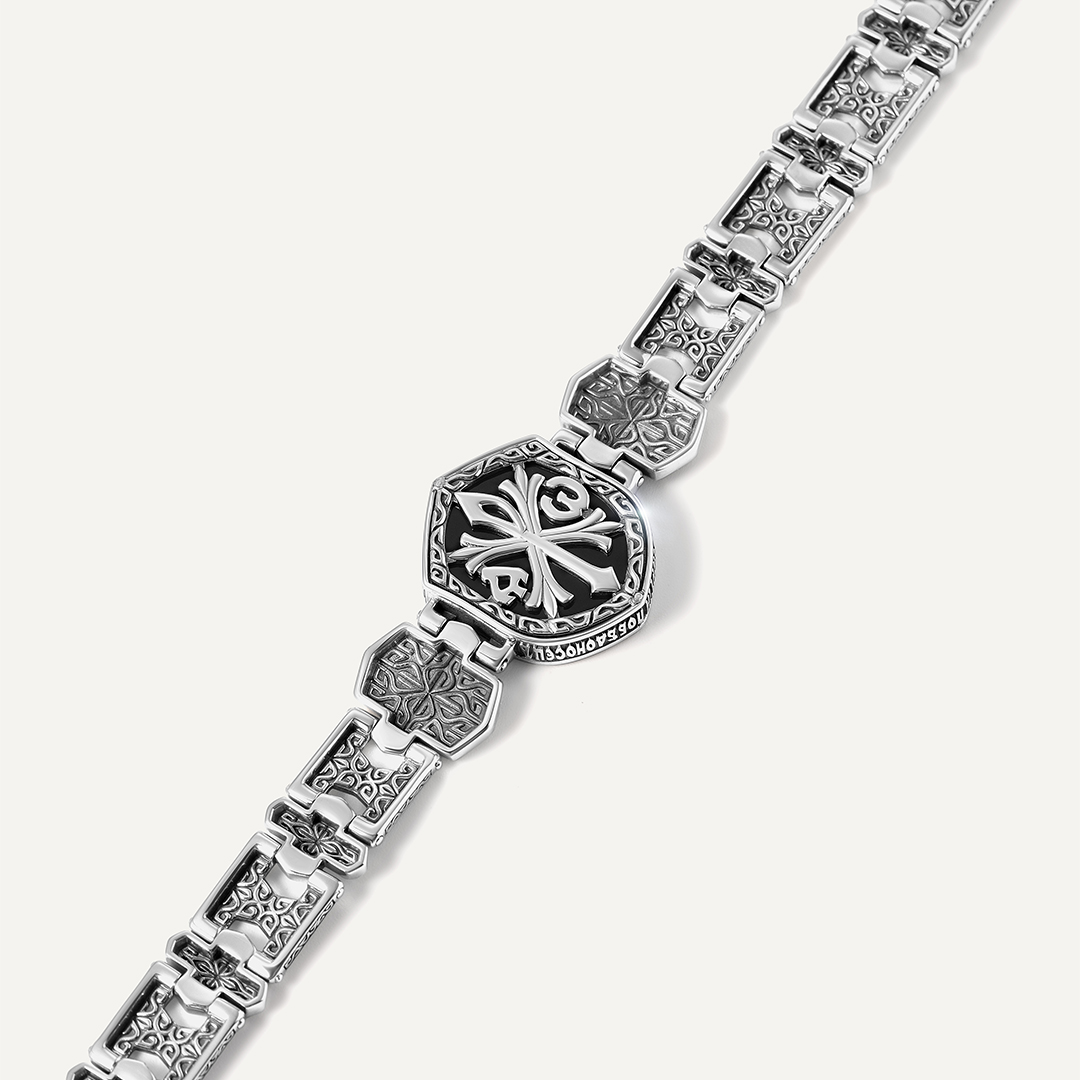 Серебряный браслет с фианитом "Святой Георгий Победоносец моли Бога о нас"