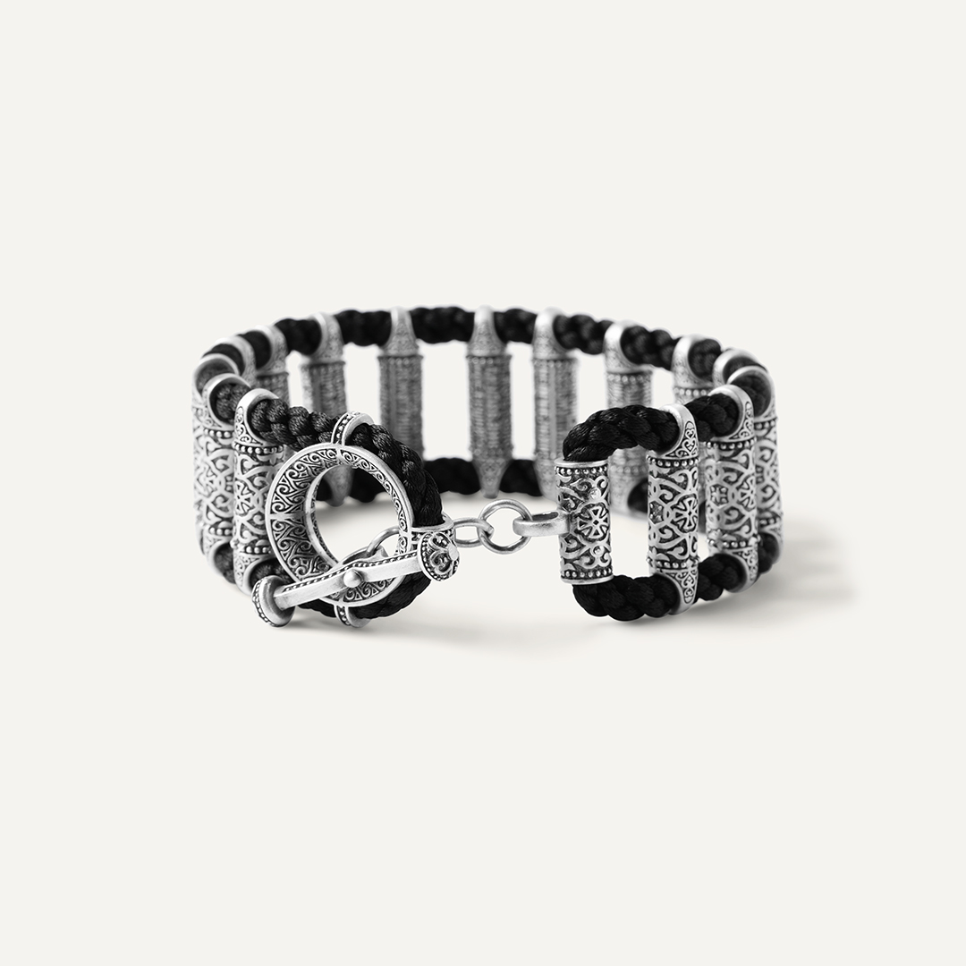 Серебряный браслет с текстилем "Псалом 90"