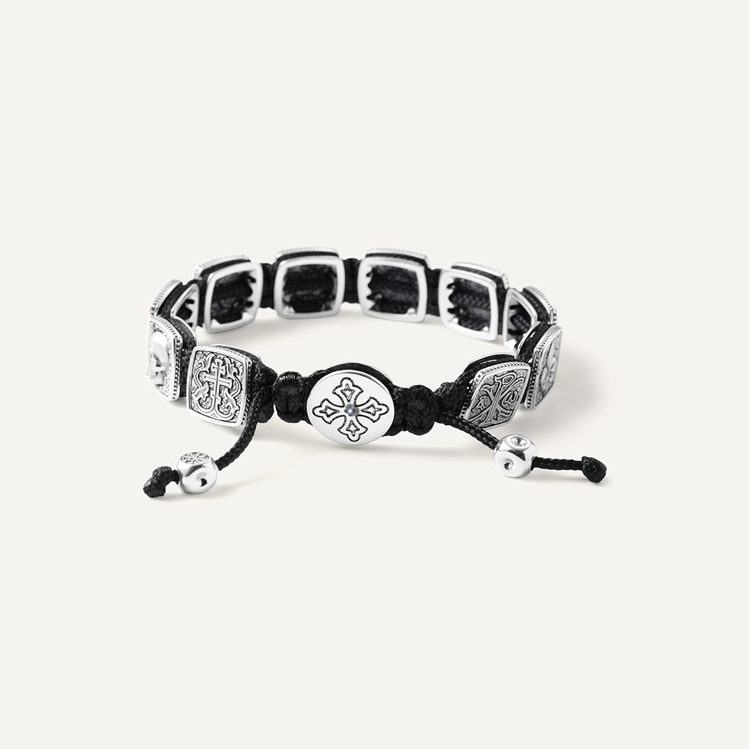 Серебряный браслет с текстилем "Символы православия"