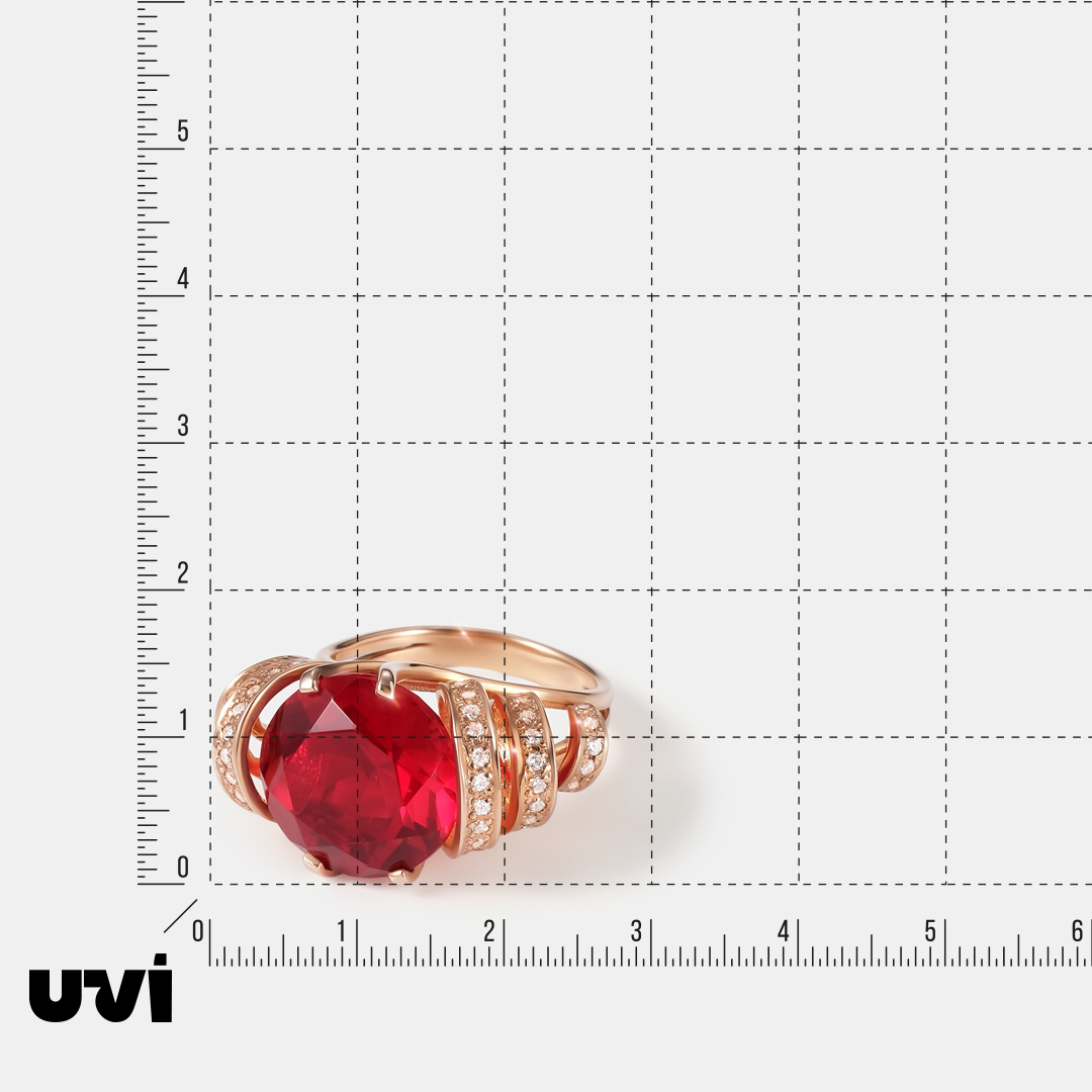 Серебряное кольцо 925 пробы; вставки 1 Ситалл Рубин; 68 Фианит бесцв.;