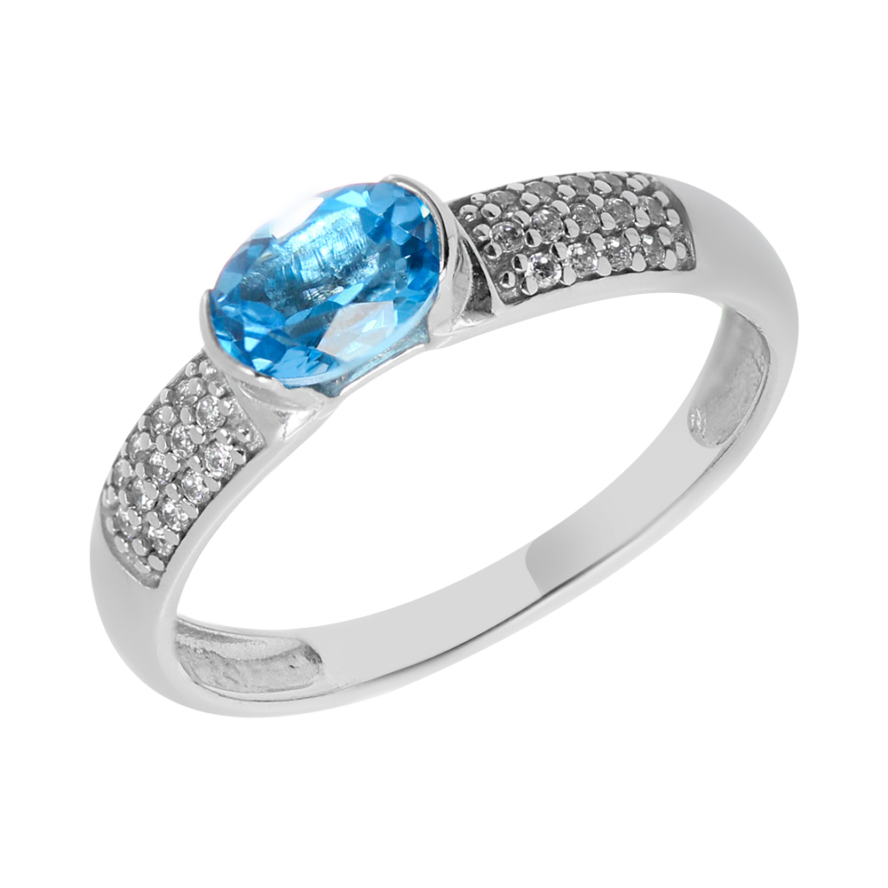 Серебряное кольцо 925 пробы; вставки 1 Топаз Свисс Блю; 26 Фианит бесцв.;