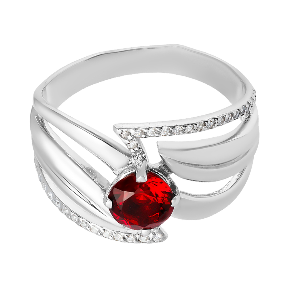 Серебряное кольцо 925 пробы; вставки 1 Пл. Кварц цв. гранат; 34 Фианит бесцв.;