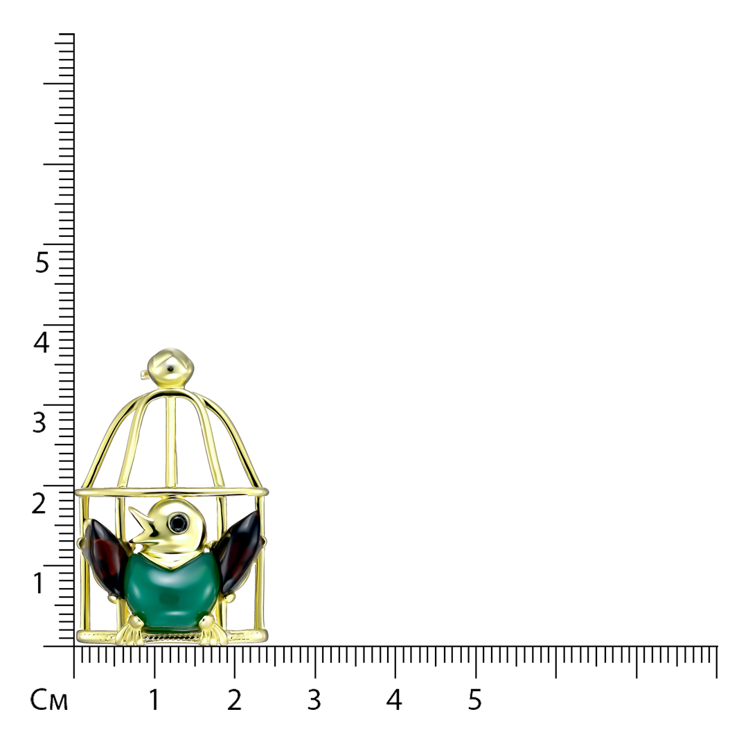 Серебряная брошь с ониксом "Птичка в клетке"
