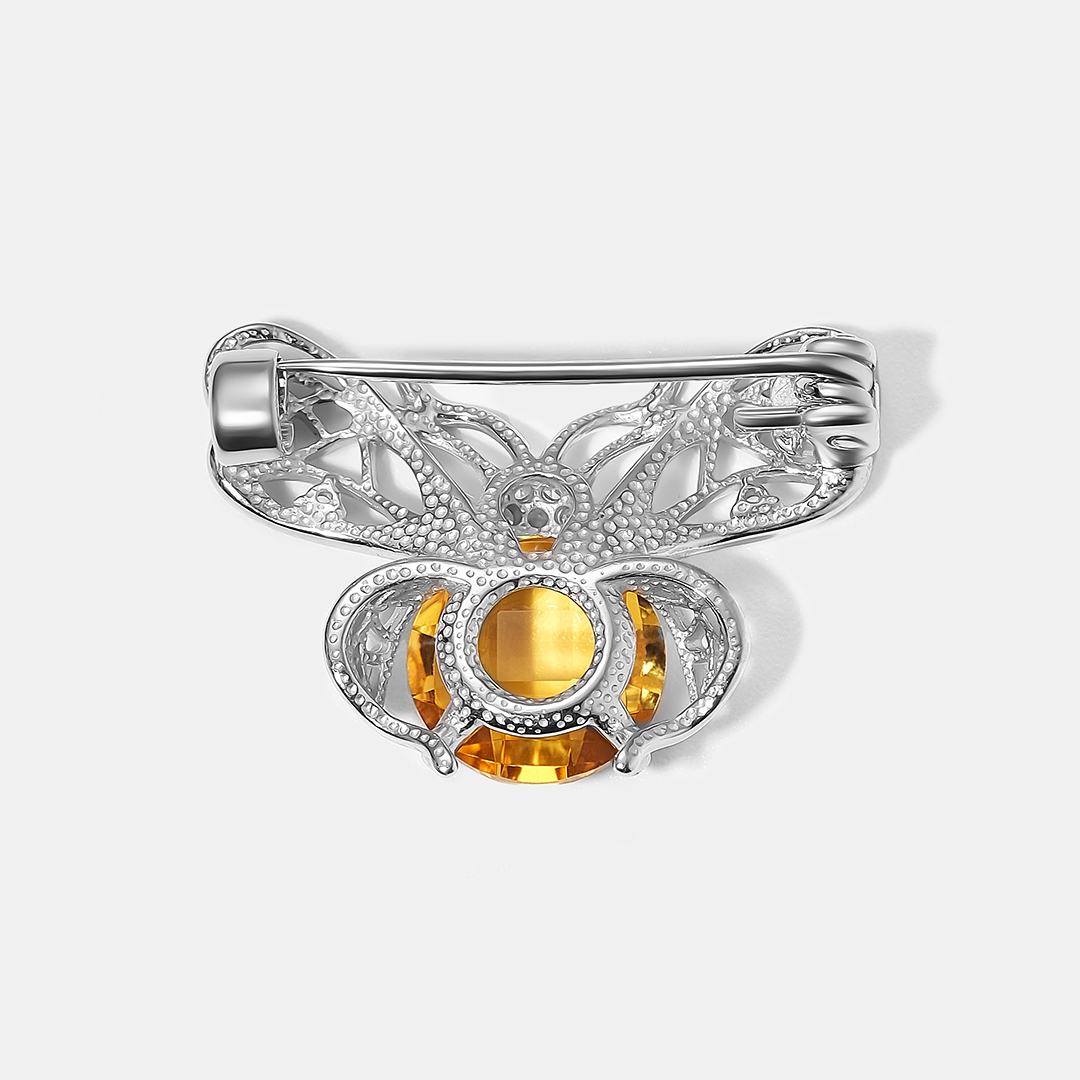 Серебряная брошь с цитрином "Мотылек"