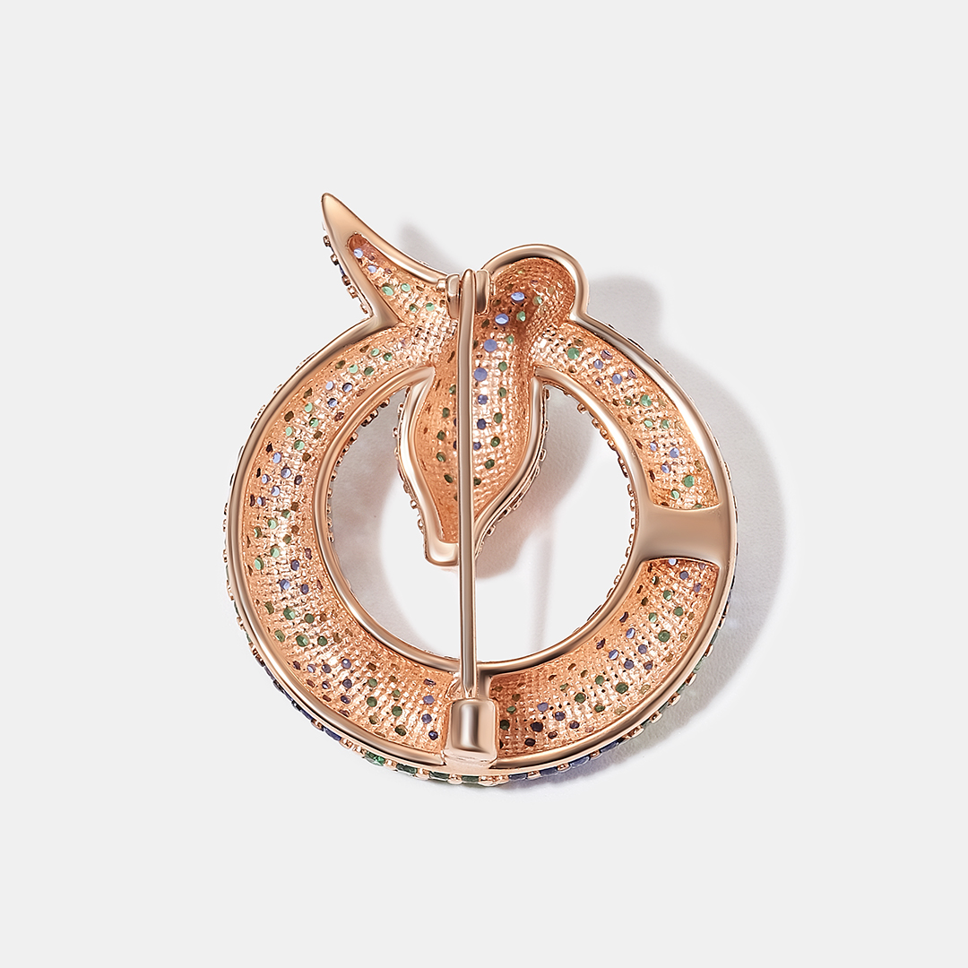 Серебряная брошь с фианитами "Змея"