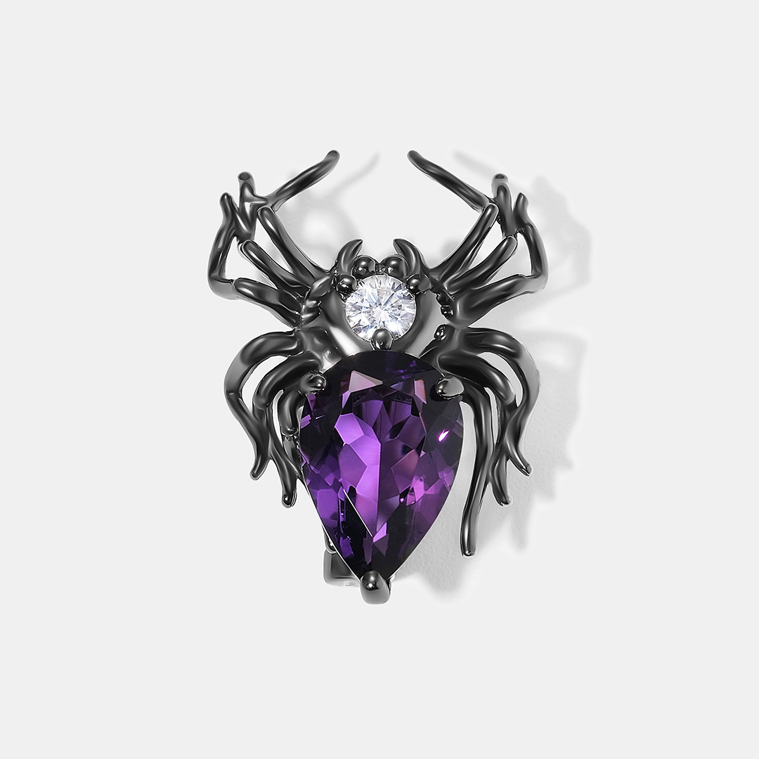 Серебряная брошь с аметистом "Паук"