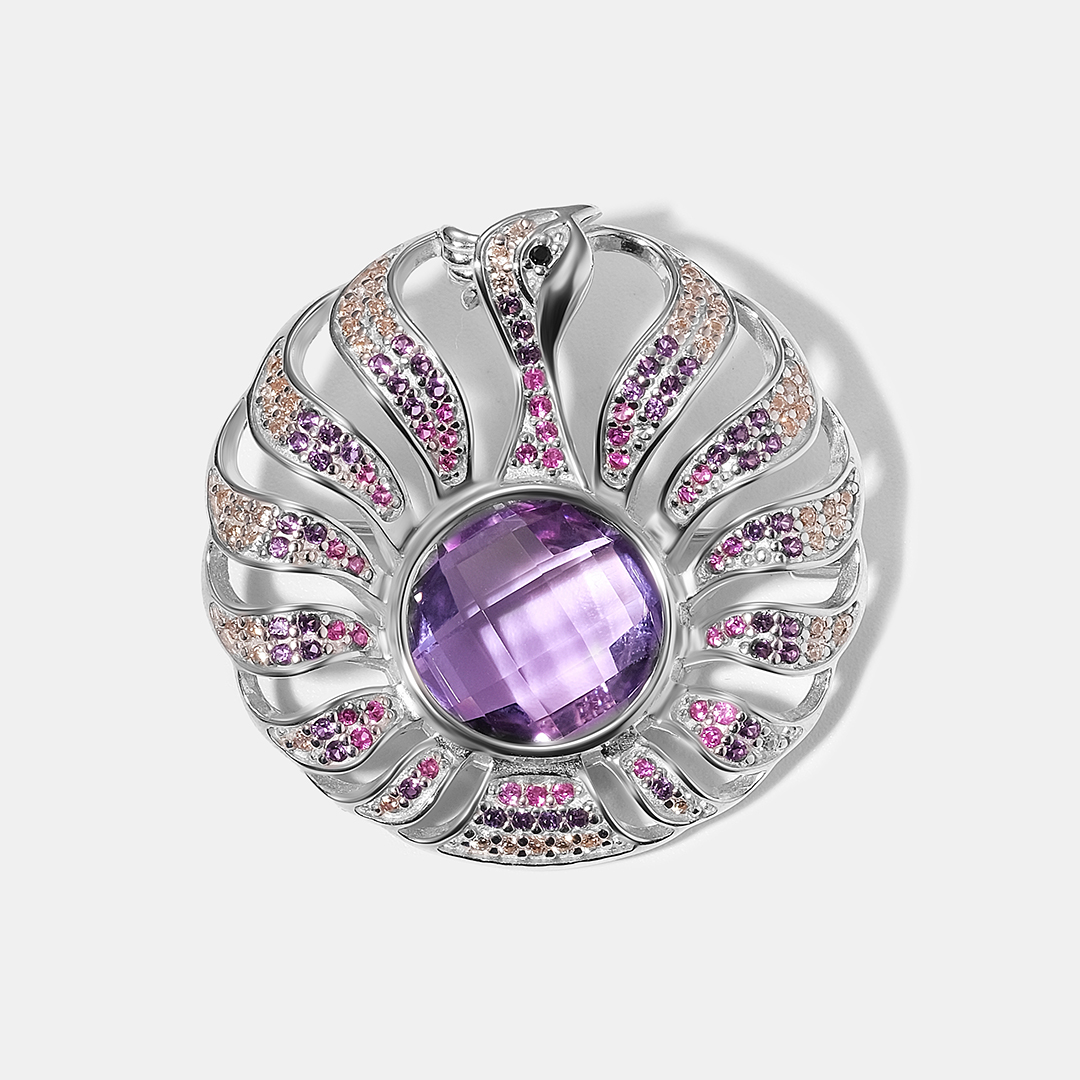 Серебряная брошь с аметистом