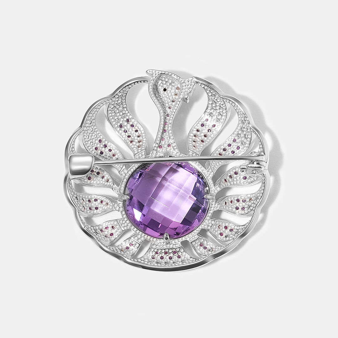 Серебряная брошь с аметистом