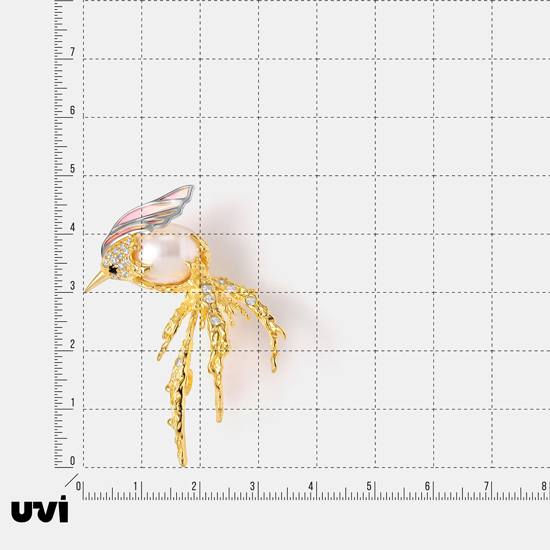 Серебряная брошь с жемчугом "Птица"