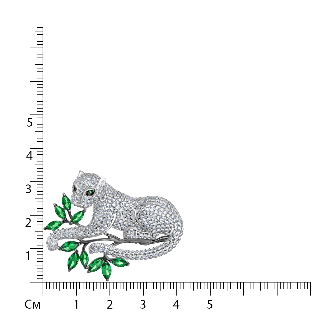 Серебряная брошь с фианитами "Пантера"