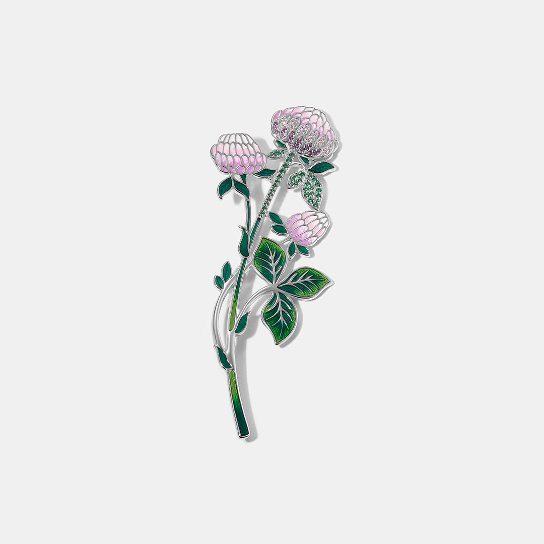 Серебряная брошь с эмалью "Цветы