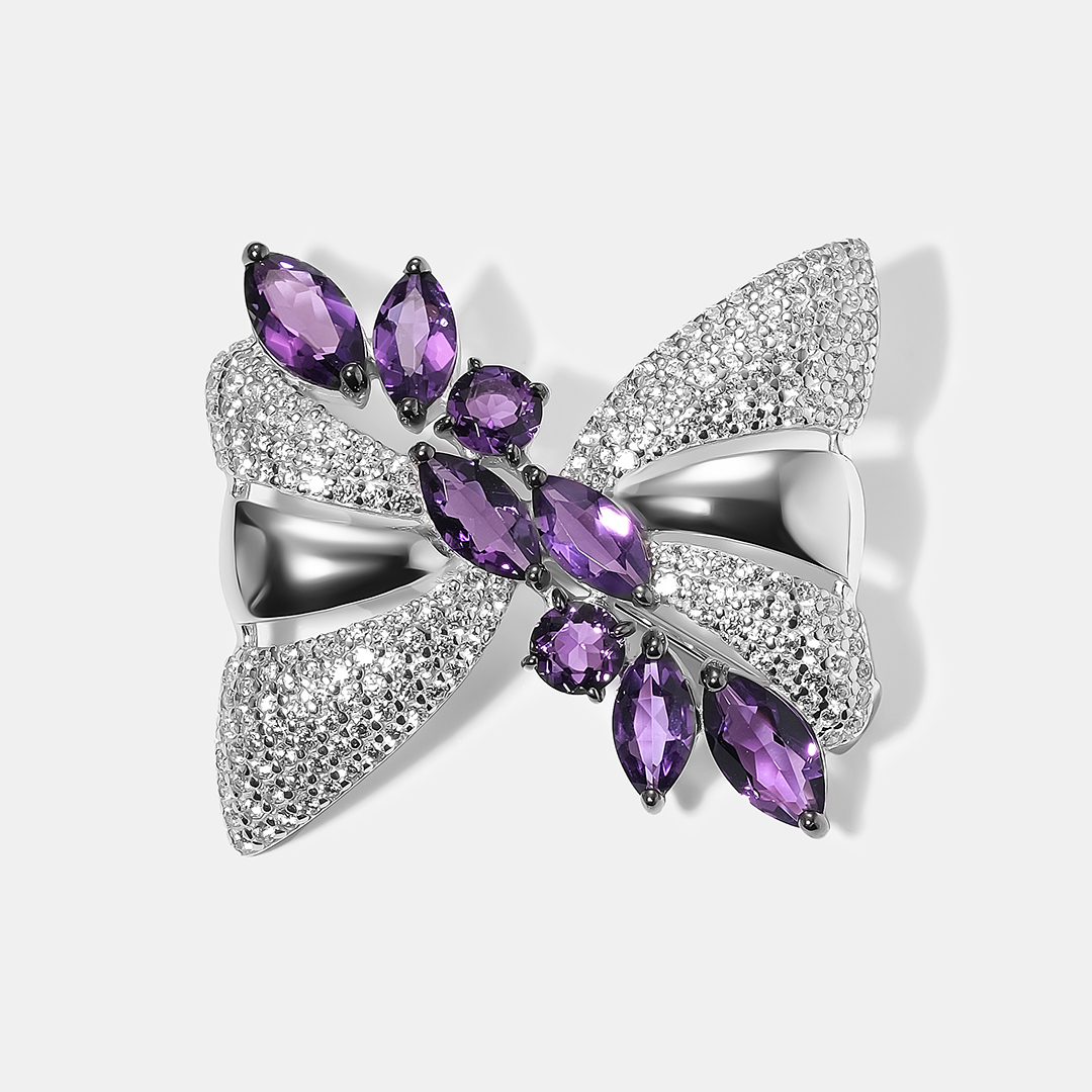 Серебряная брошь с аметистами