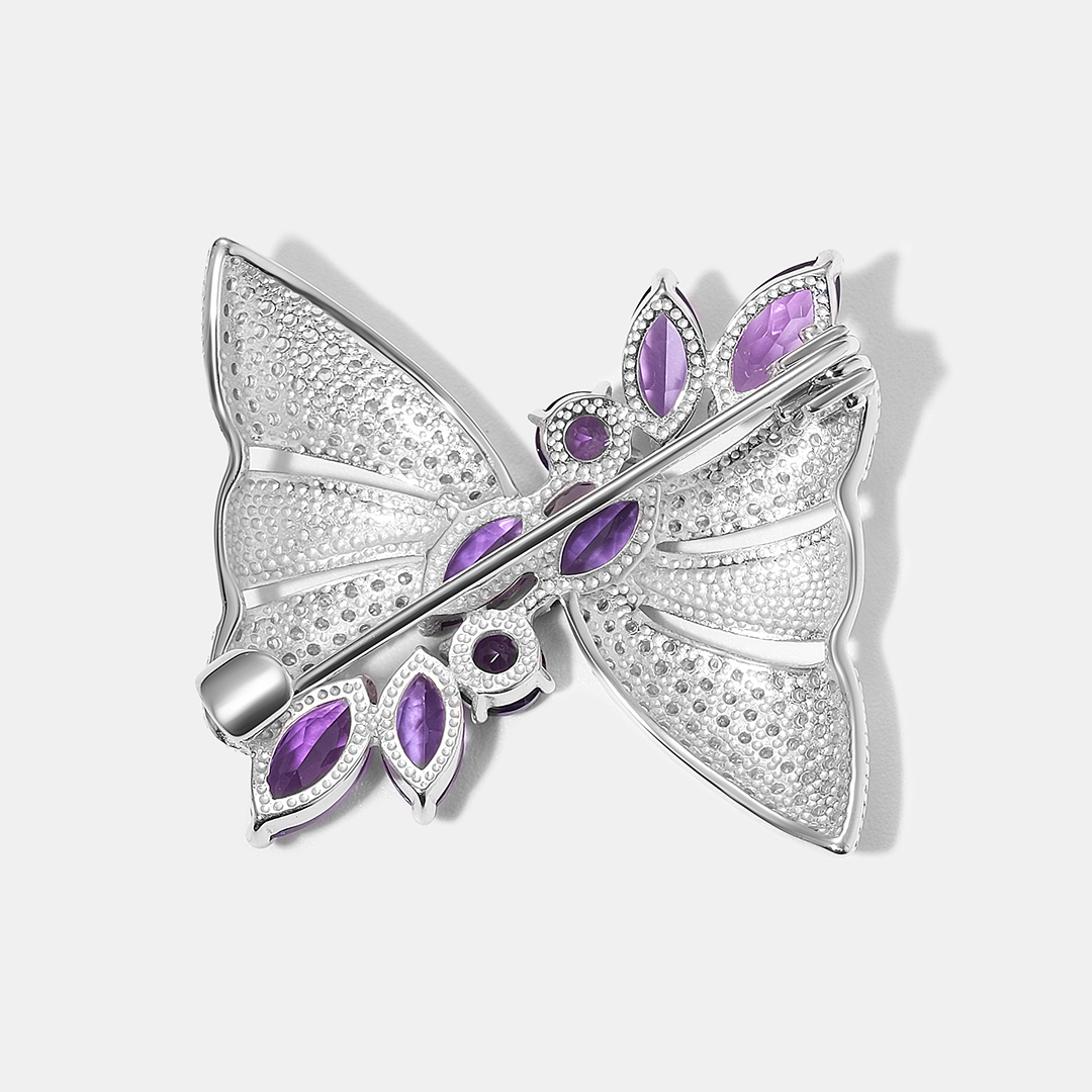 Серебряная брошь с аметистами