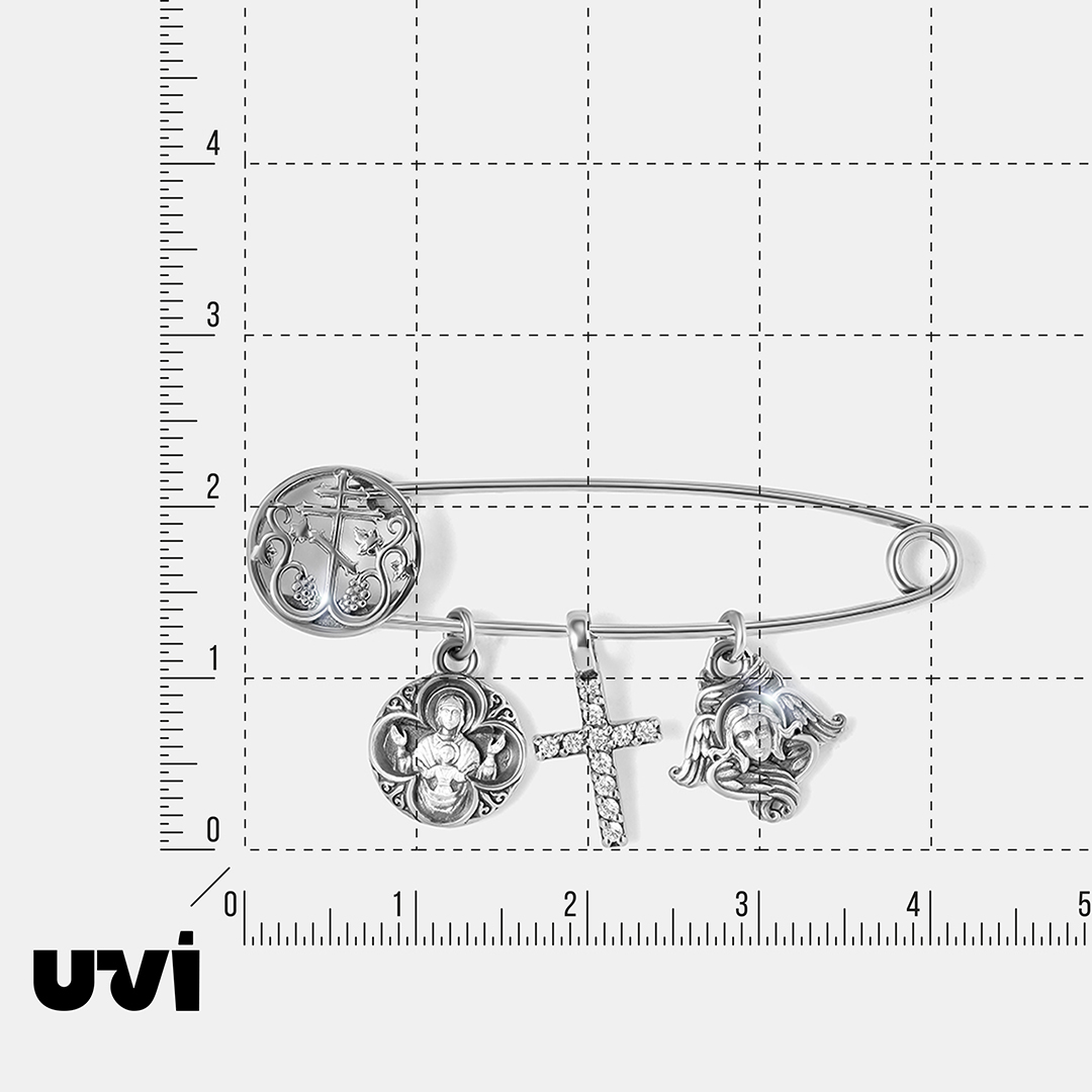 Серебряная брошь-булавка с фианитами "Православная"