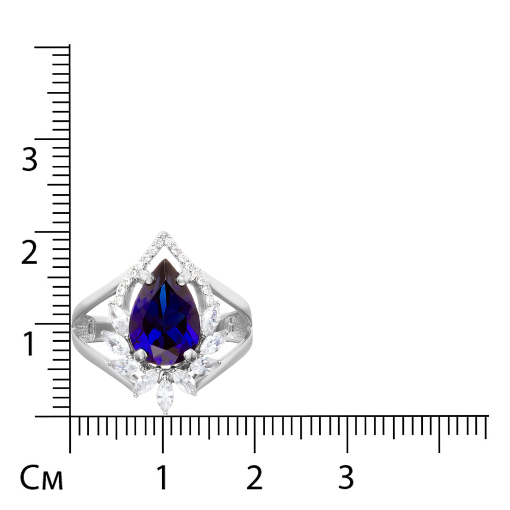 Серебряное кольцо 925 пробы; вставки 1 Ситалл цв. сапфир; 25 Фианит бесцв.;