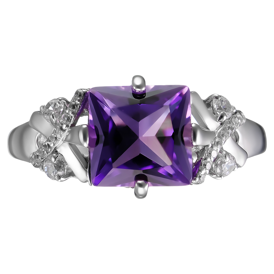 Серебряное кольцо 925 пробы; вставки 1 Аметист; 22 Фианит бесцв.;