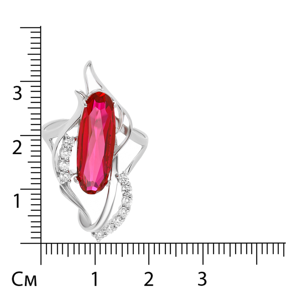 Серебряное кольцо 925 пробы; вставки 1 Рубин синт.; 11 Фианит бесцв.;