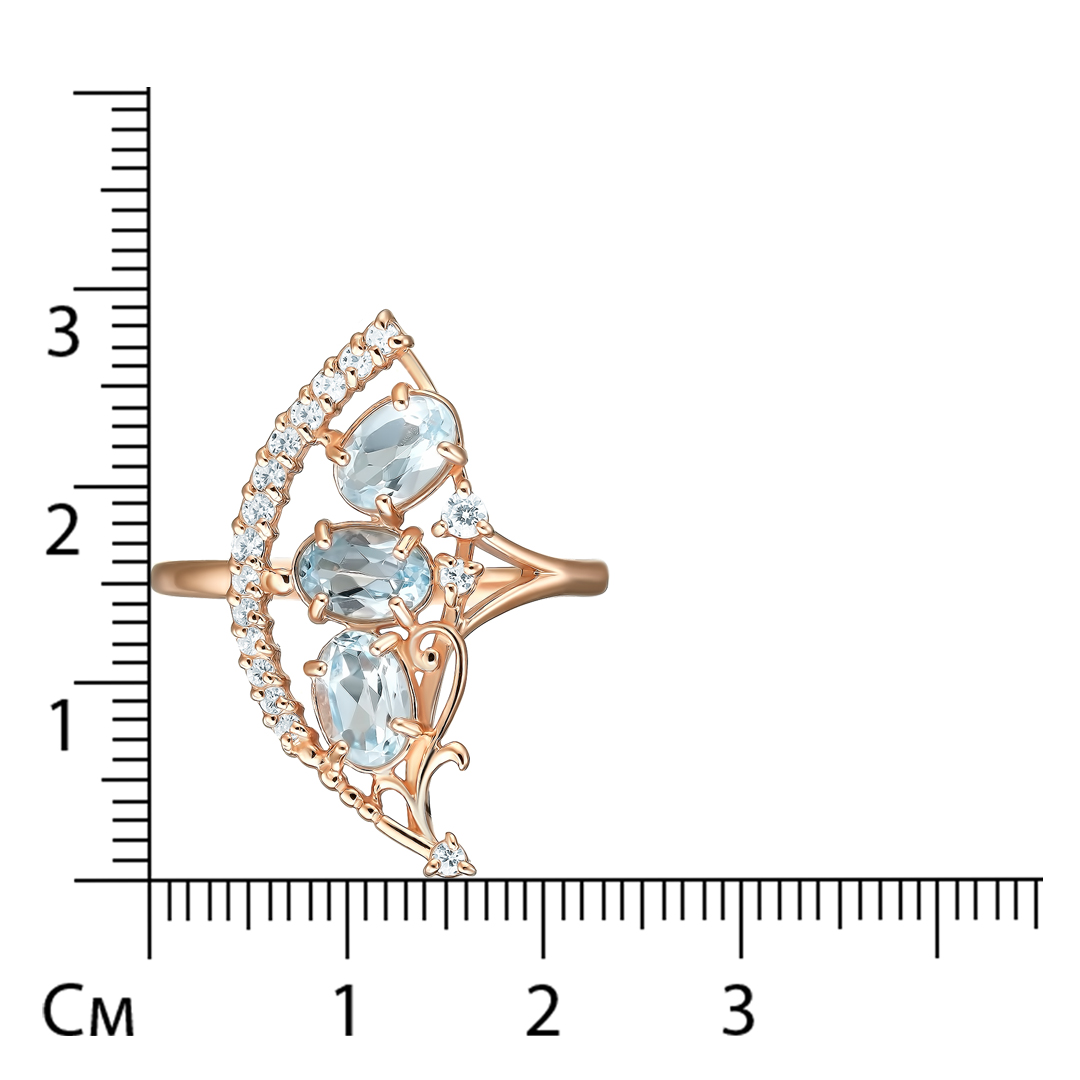 Серебряное кольцо 925 пробы; вставки 3 Топаз нат.; 17 Куб. Цирконий бесцв.;
