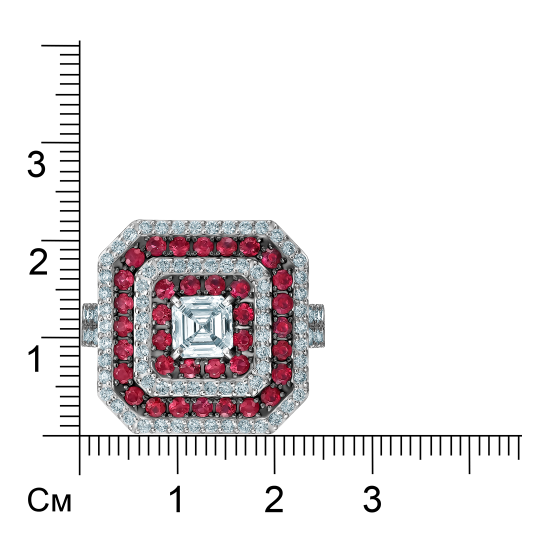 Кольцо из белого золота с бриллиантами и рубинами