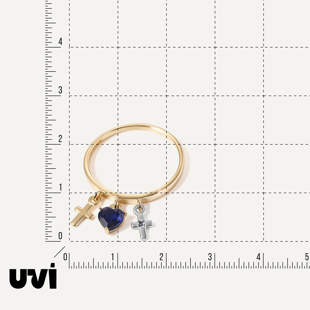 Кольцо из желтого золота с сапфиром и черным бриллиантом