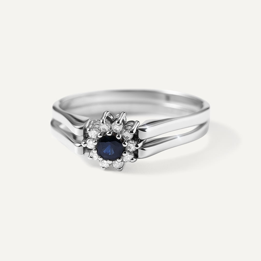 Кольцо-трансформер из белого золота с сапфиром и бриллиантами "Цветок"