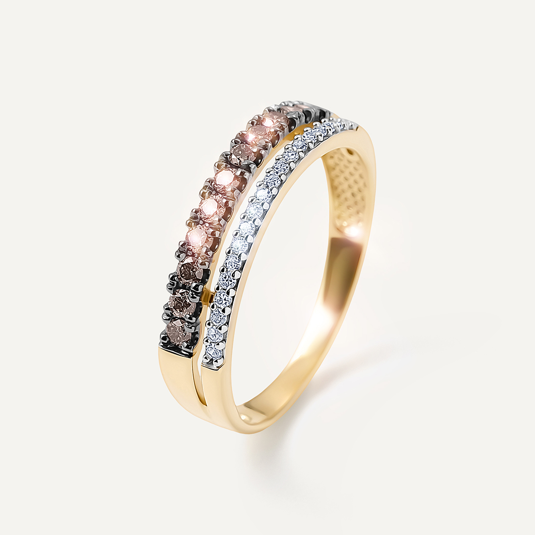 Кольцо из желтого золота с коньячными бриллиантами