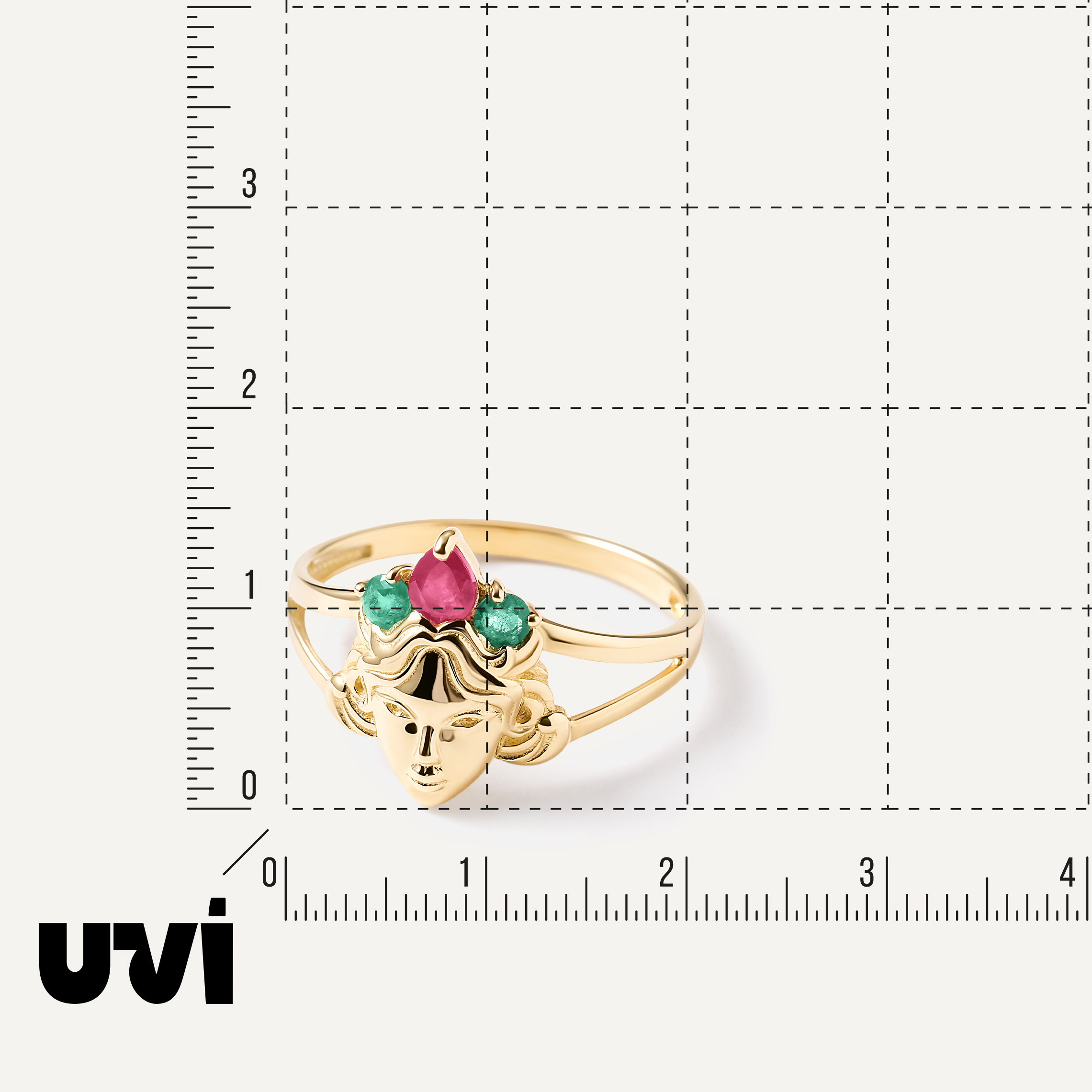 Кольцо из желтого золота с изумрудами и рубином