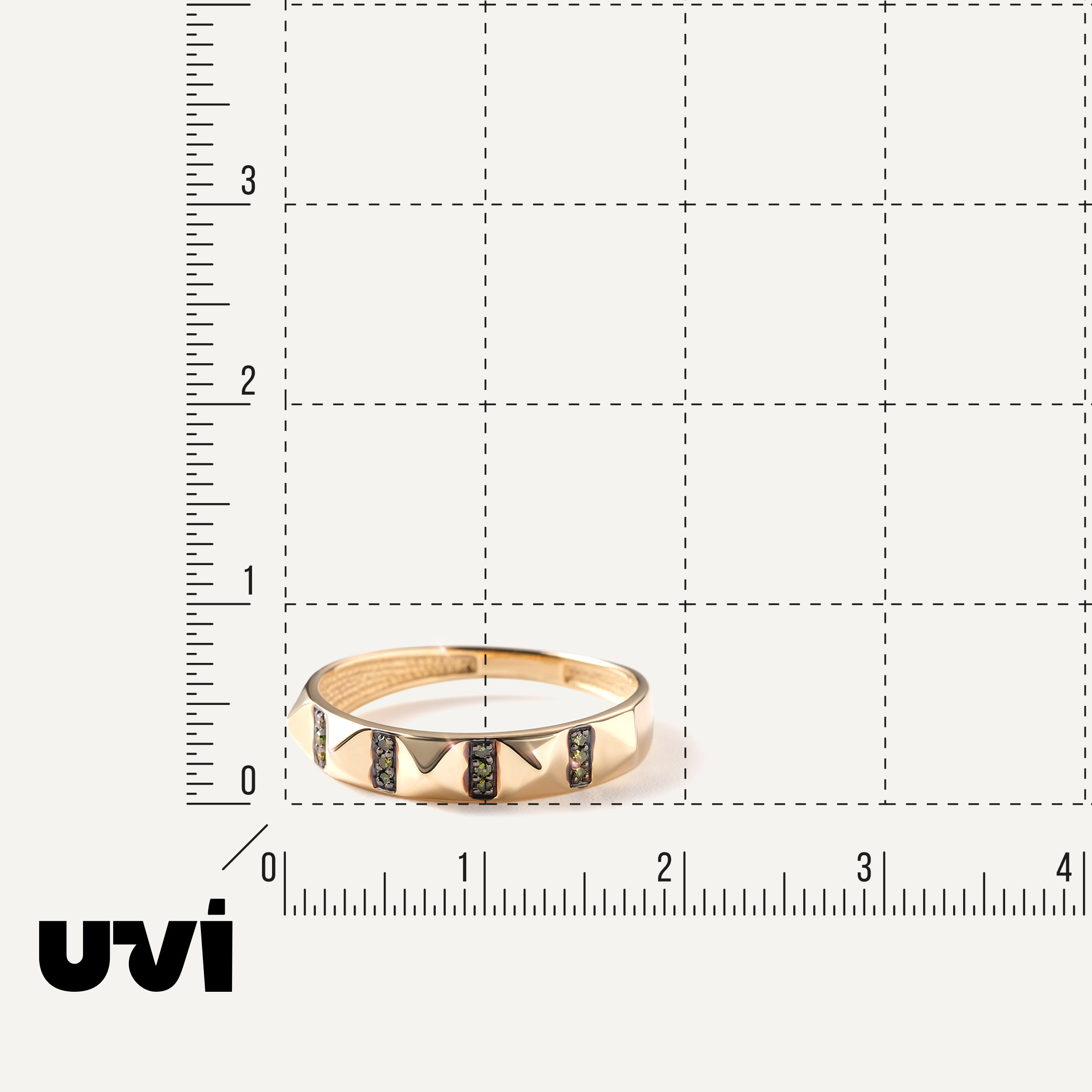 Кольцо из желтого золота с зелеными бриллиантами