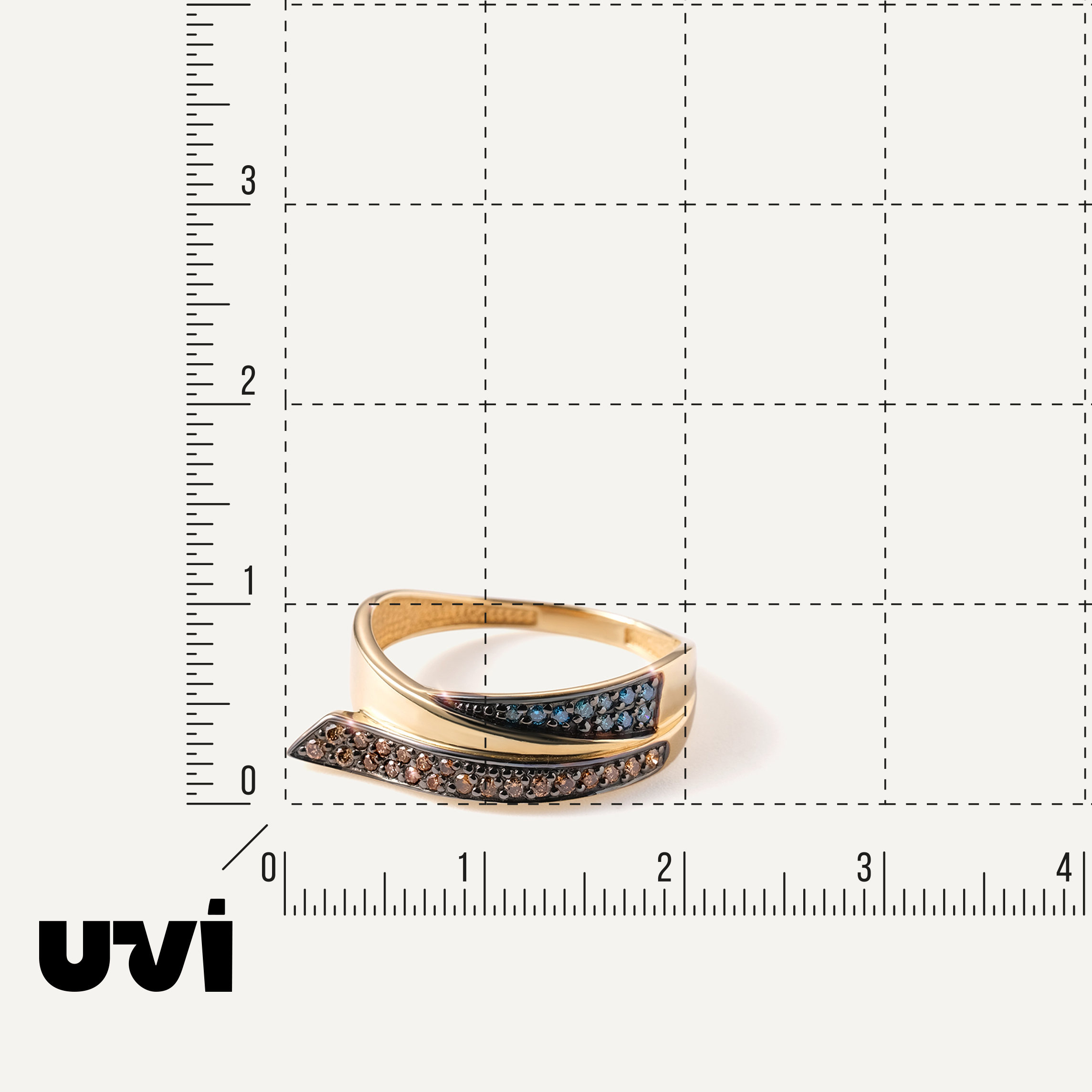 Кольцо из желтого золота с цветными бриллиантами