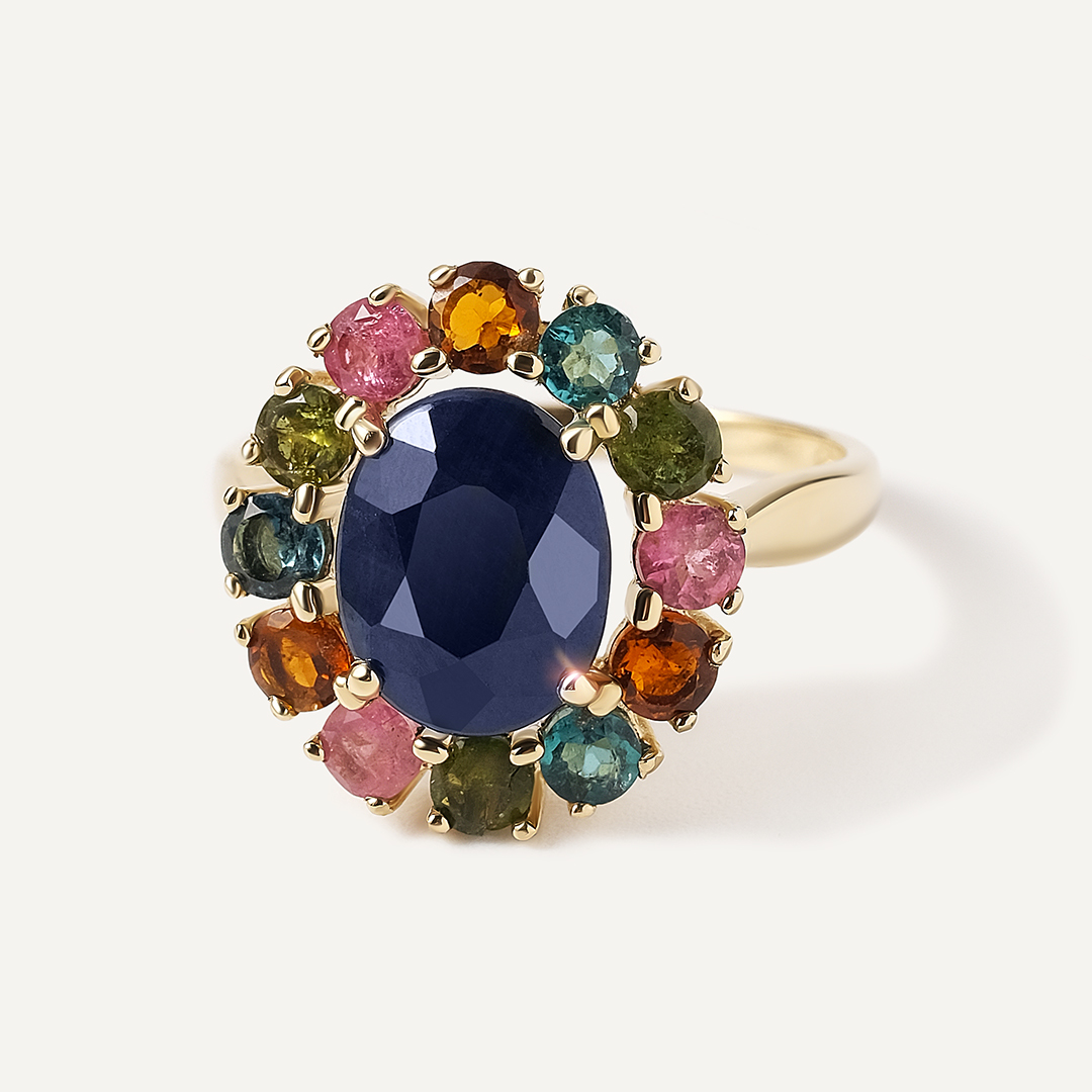 Кольцо из желтого золота с сапфиром "Цветок"