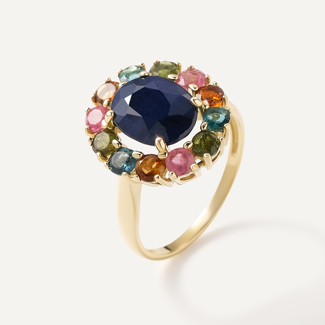 Кольцо из желтого золота с сапфиром "Цветок"