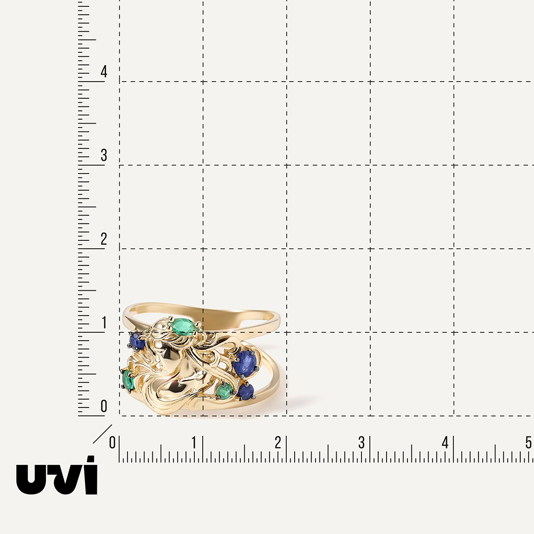 Кольцо из желтого золота с изумрудами и сапфирами