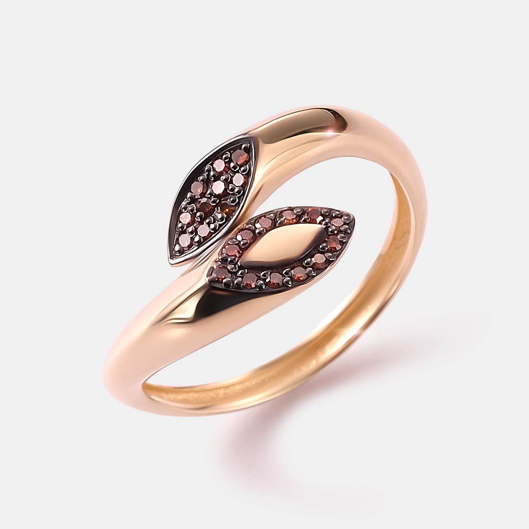 Кольцо из желтого золота с оранжевыми бриллиантами