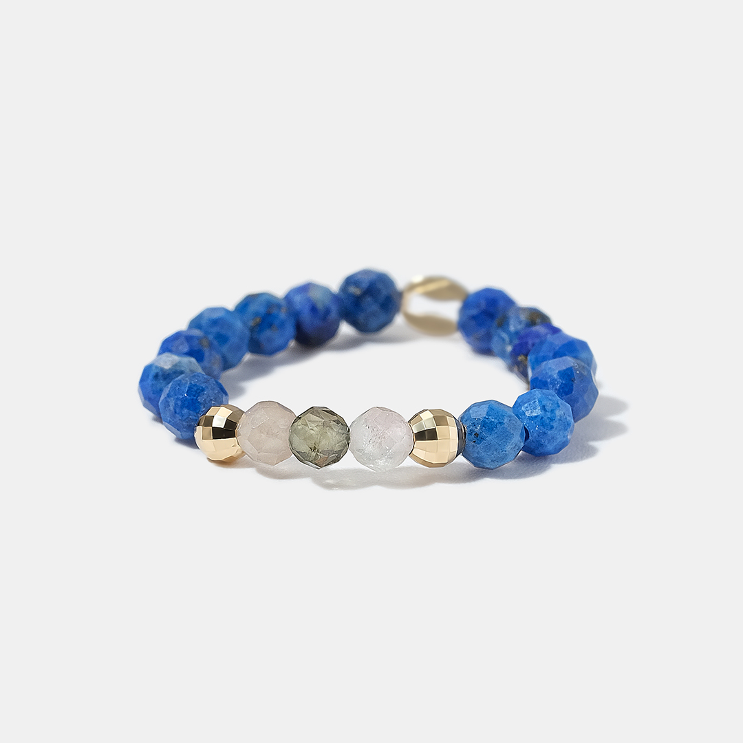 Кольцо из желтого золота с лазуритами и турмалинами