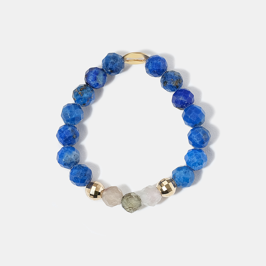 Кольцо из желтого золота с лазуритами и турмалинами